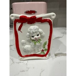 HTF Lefton Christmas Poodle Planter